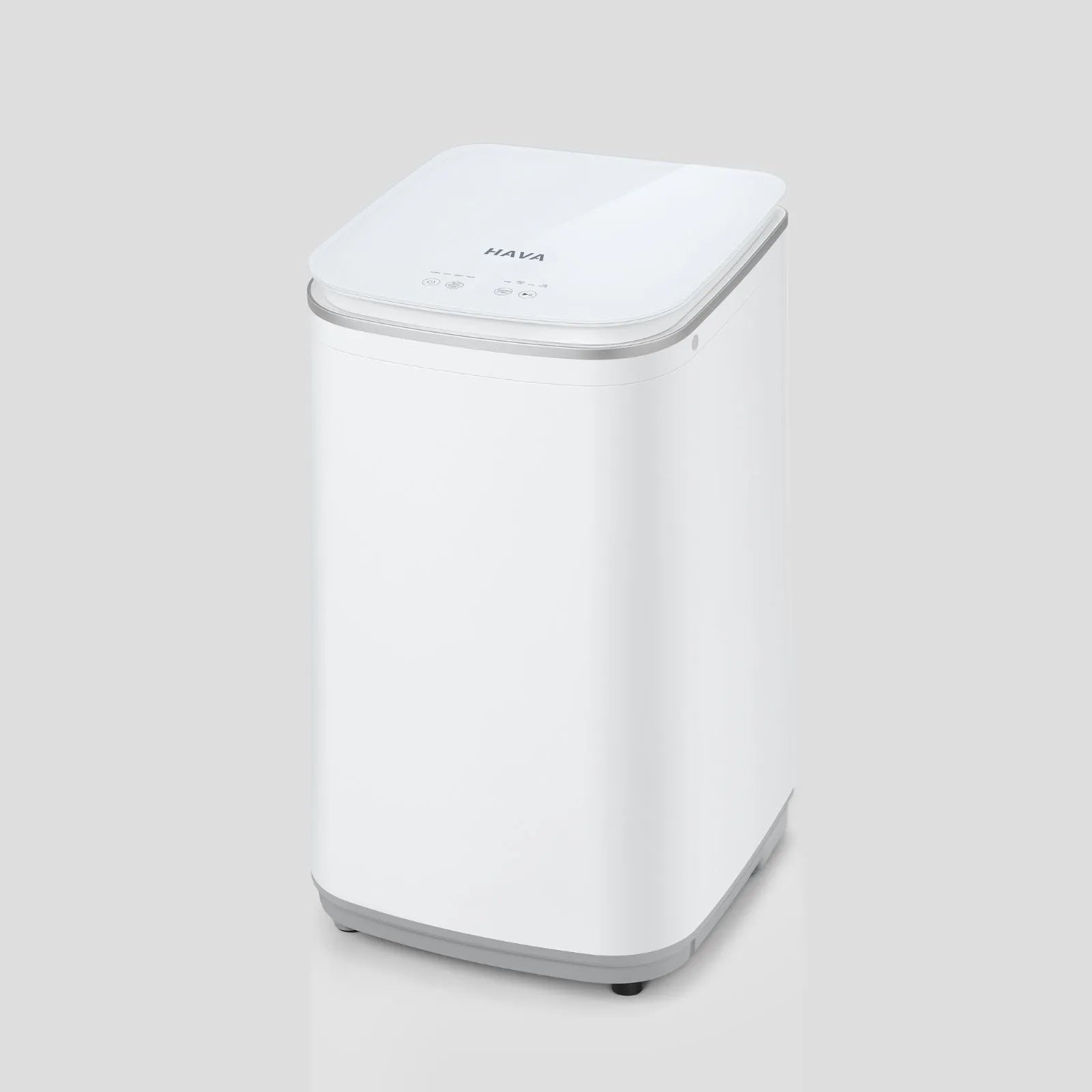 HAVA tvättmaskin från Go-clean.se i en frilagd produktvy mot ljus bakgrund, som framhäver den minimalistiska och moderna designen.
