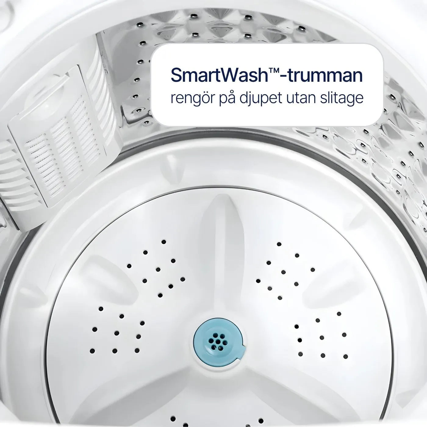 SmartWash-trumman i HAVA tvättmaskin från Go-clean.se är designad för djup rengöring och att minska friktion och slitage på kläderna.