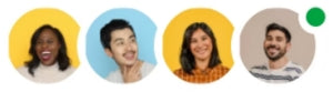 Teamfoto av Go-clean's kundsupport, visar fyra anställda med olika bakgrunder, glad och redo att hjälpa kunder.