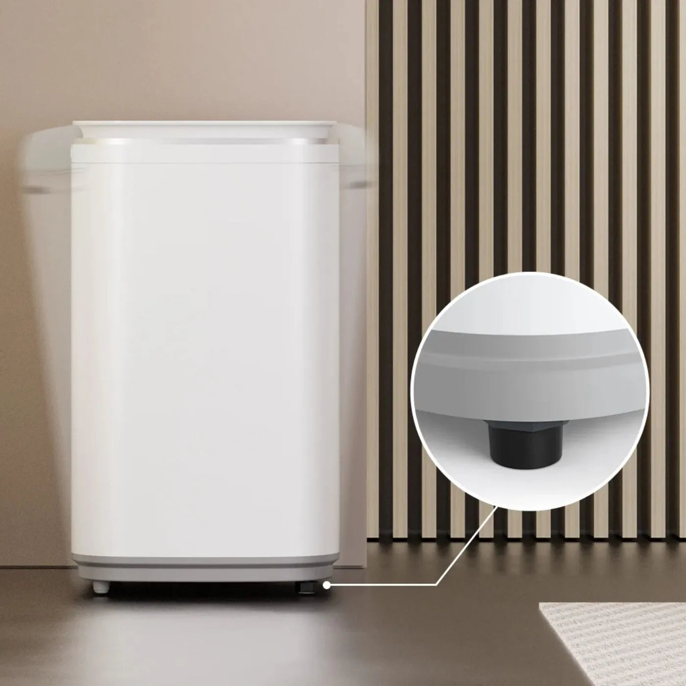 HAVA tvättmaskin från Go-clean.se med förstoring av det justerbara stötdämpande benet som ger stabilitet och minskar vibrationer.