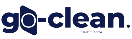 Go-clean logotyp i blå färg och med modern design, representerar Go-cleans engagemang för innovativa hushållsapparater sedan 2024.